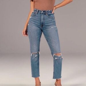 A&F Ultra High Rise Ankle Straight Distressed Jeans